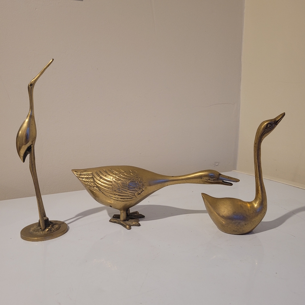 Vtg MCM Brass Bird Statuettes